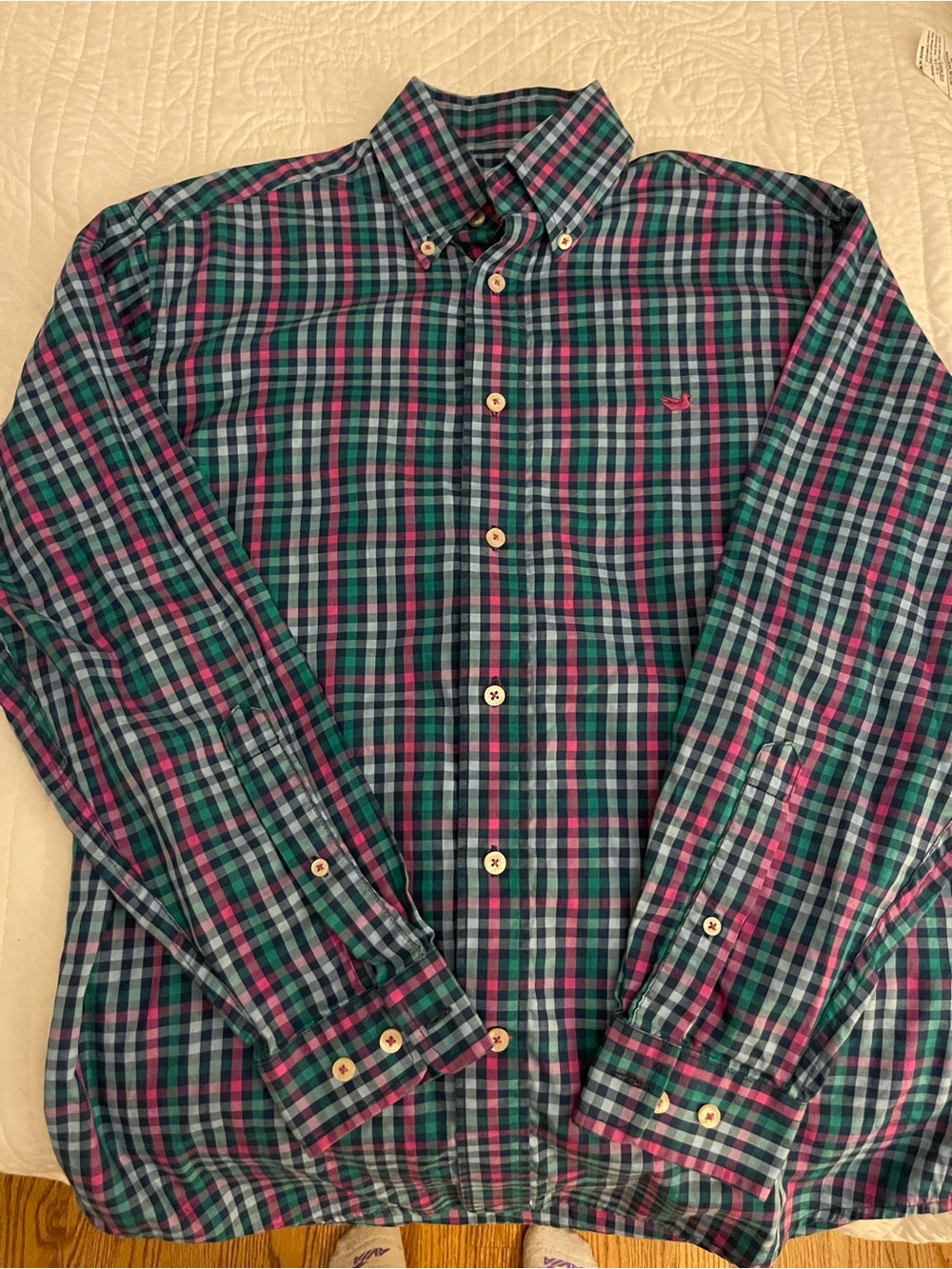 Southern Marsh Cumberland Plaid Button-Down Shirt in Navy/Green/Pink